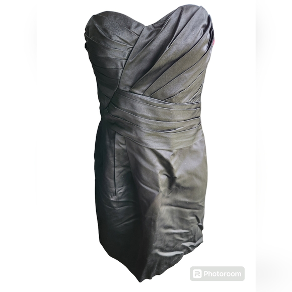 Vera Wang Lavender Label Strapless Black Satin Ruchrd Cocktail Dress Size 10 - Picture 1 of 4